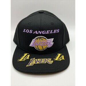 LA Lakers Mitchell & Ness NBA Snapback Hat 3D Logo Bill Logo Black Cap NWT